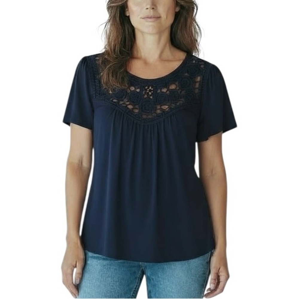 Lane Bryant Navy blue Crocheted Accent Cotton/Modal Blouse 18/20
